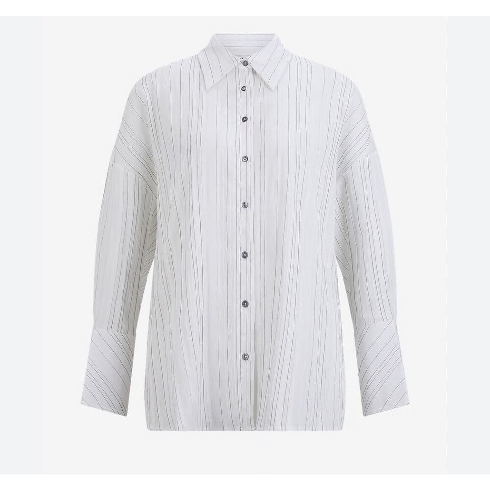 Hana San Voila Striped Threaded Button Down Shirt White Capsule Career 42 US 12
